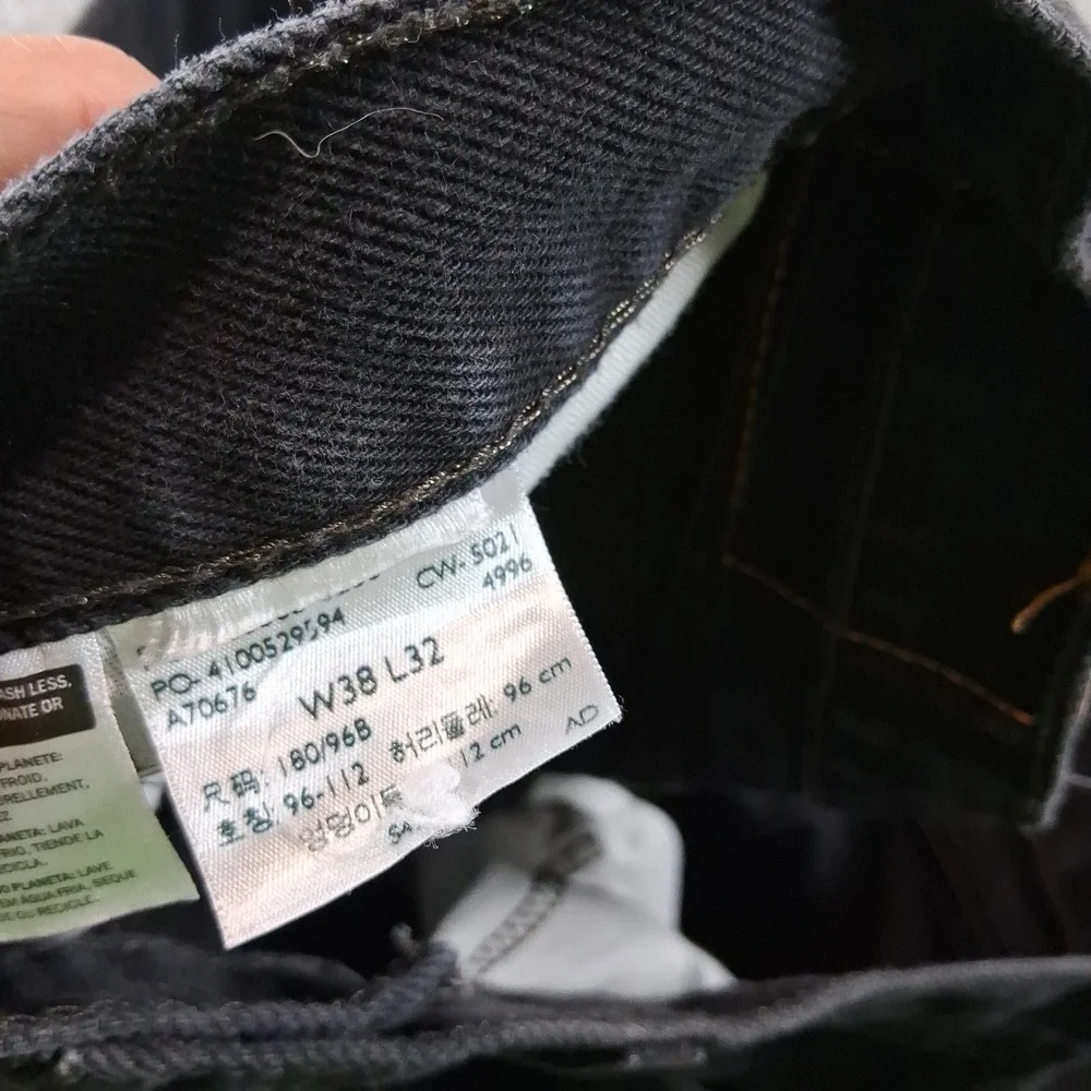 Levi's Mens 505 Regular Fit Jeans‎ 38x32 Black Straight Leg Denim Pants